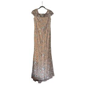 NWT Calvin Klein Womens Pink Floral Sequin Shimmer Maxi Formal Cap Sleeve Dress